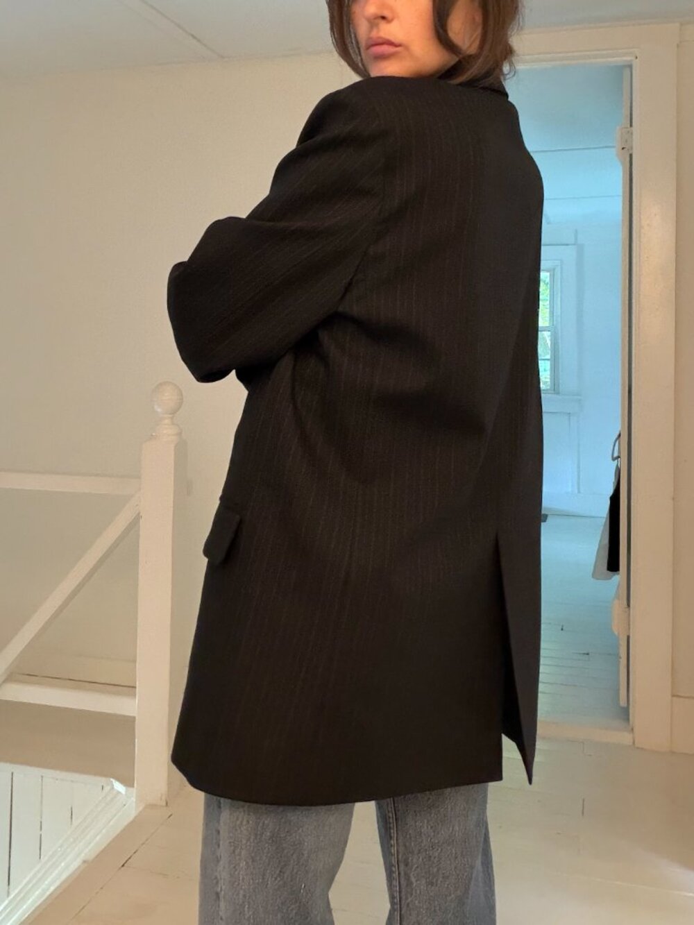 Normal / The Frankie Shop Wool Pinstripe Oversized Blazer Jacket Size XS/S Black - Picture 2 of 10